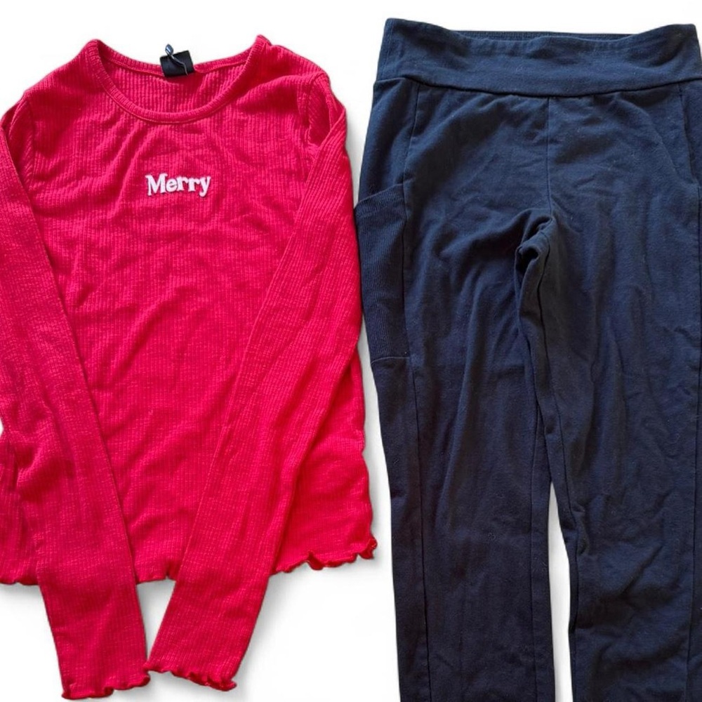 Red “Merry” Shirt with Yoga Pants